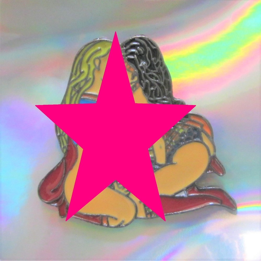 adult sexy Supergirl Wonder Woman enamel lapel pin
